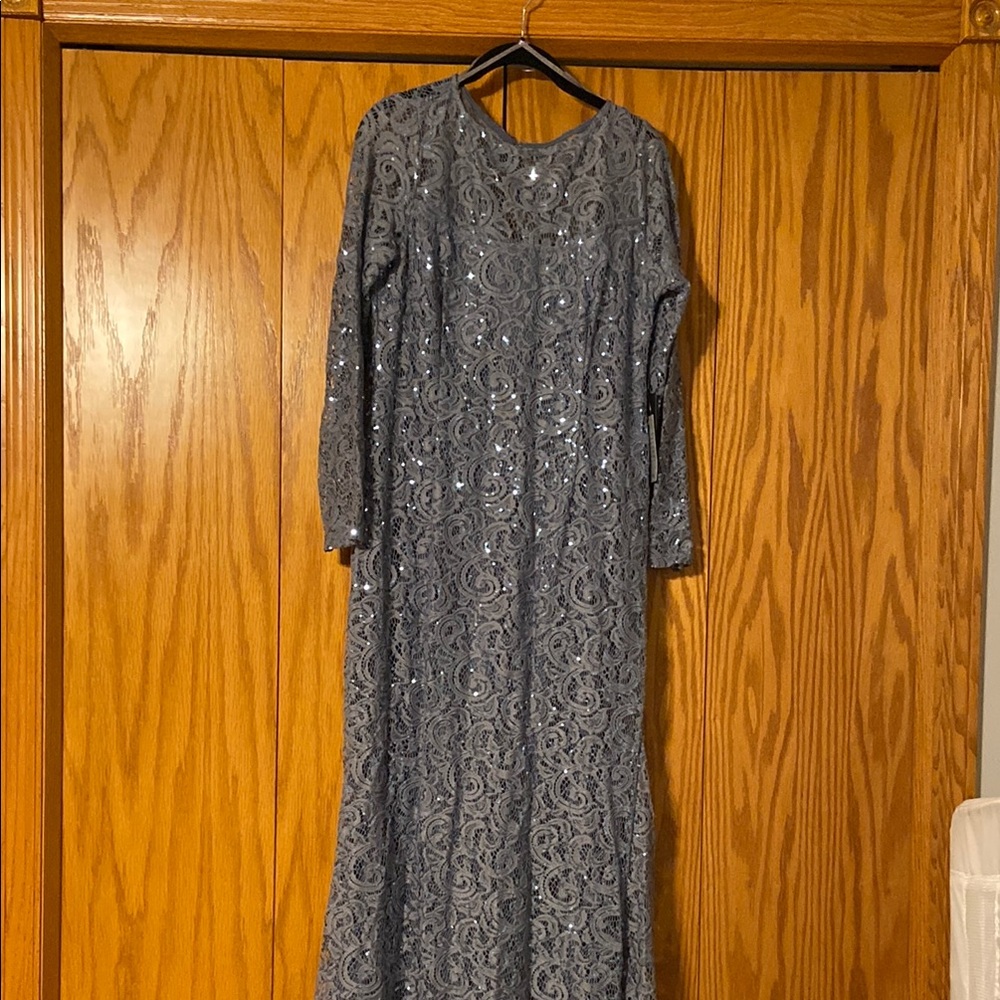 NWT MARINA Gray Long Sleeve Gown